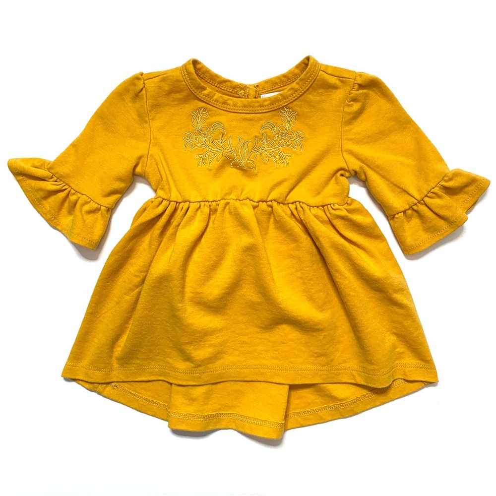 RZ by Rachel Zoe Mustard Yellow Embroidered Peplum Top Floral Long Sleeve